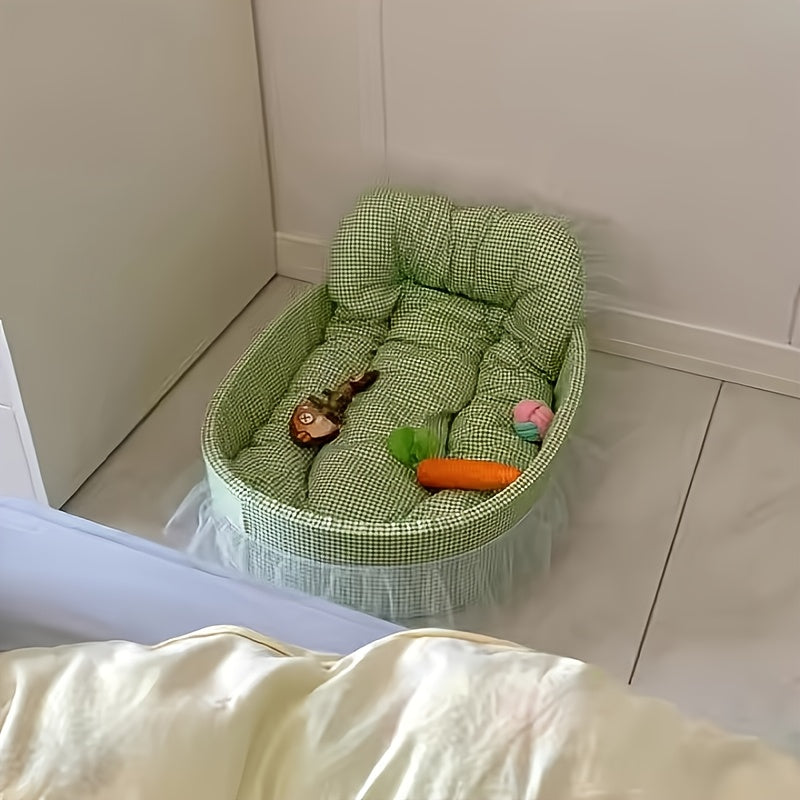 All Season Pet Bed for Dogs and Cats Checkered Small Bed with Soft Plush Fabric Washable and Detachable Pet Mat Non Sticky to Fur Easy to Clean Ruffle Details Cozy Sleeping for Indoor Cats and Small Dogs