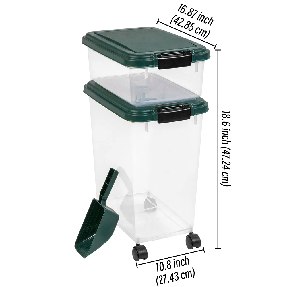 41 Lbs Durable Airtight Pet Food Storage Container with Scoop and Rolling Wheels Clear Design for Easy Access and Preservation