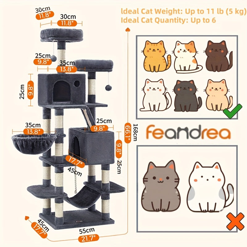 Cat Tree, Large Cat Tower with 13 Scratching Posts