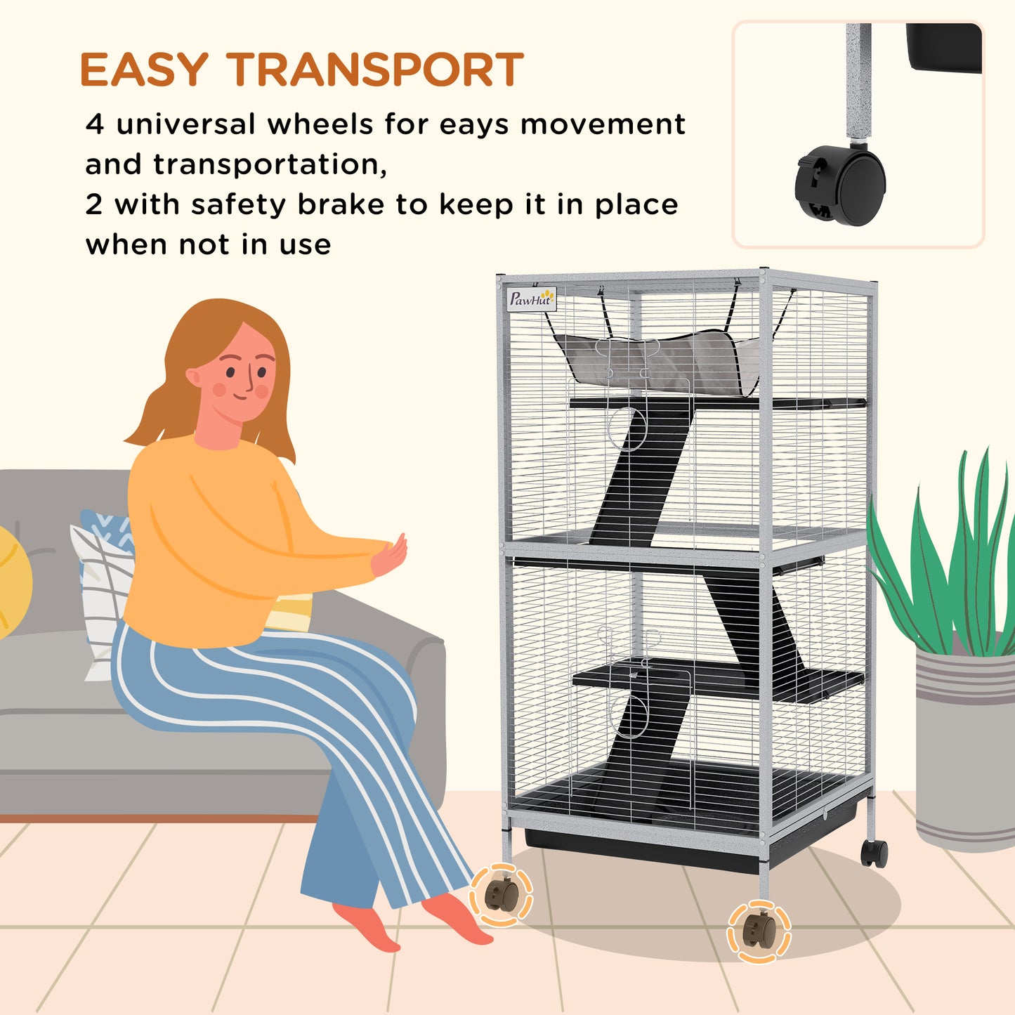 Metal Chinchilla Cage with Hammock & Wheels