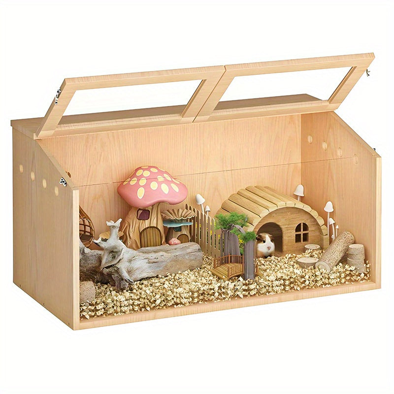 SliverDew Solid Wood Breeding Box for Hamsters and Chickens Double Door High Tolerance Acrylic Hamster Cage Spacious Indoor Pet Activity House with Ventilation Mesh and Easy Clean Design Transparent Hideout