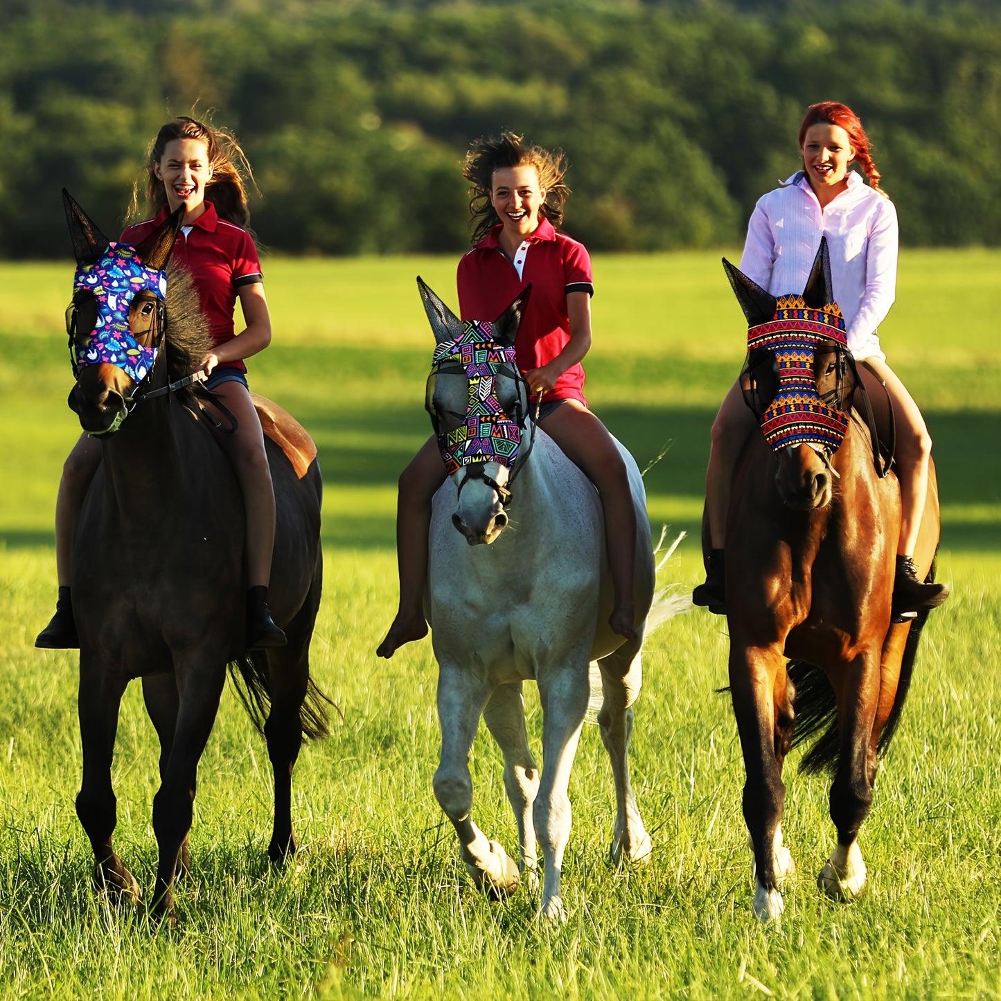 6 Pcs Horse Fly Masks With Ears Smooth Comfortable Fly Masks Cashel Fly Mask Elasticity Horse Face Mask Medium Geometric