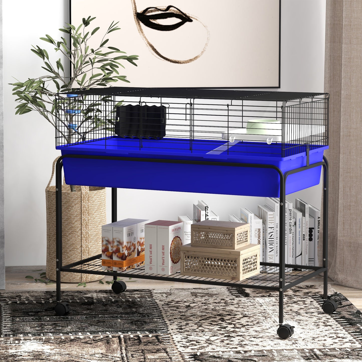 PawHut Two Story Small Animal Cage Removable from Stand Guinea Pig Hedgehog Chinchilla Ferret with Shelf and Wheels Pet Habitat