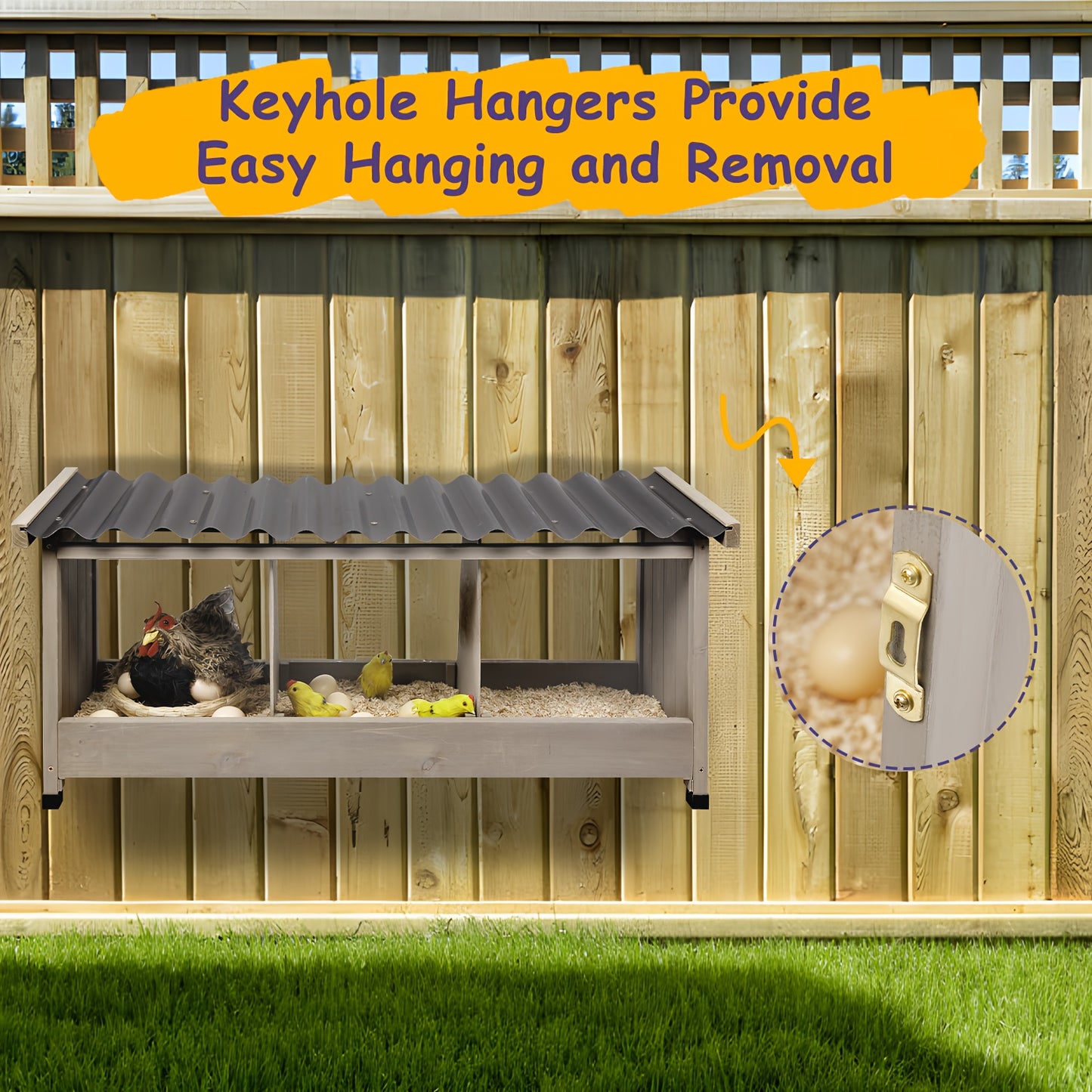 KETIVE Chicken Nesting Box Wall Mounted Wooden Coop Accessories With PVC Roofing 3 Compartments For Hens And Ducks Indoor Or Outdoor Use