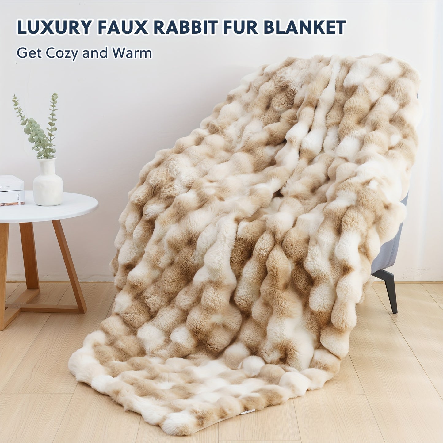 1PC Faux Rabbit Fur Queen Blanket For Bed Thick Warm Cozy
