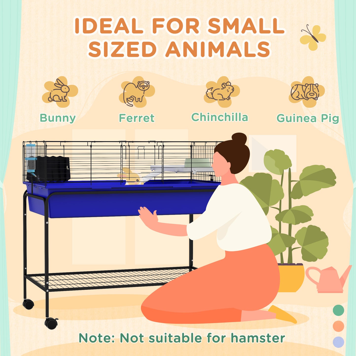 PawHut Two Story Small Animal Cage Removable from Stand Guinea Pig Hedgehog Chinchilla Ferret with Shelf and Wheels Pet Habitat