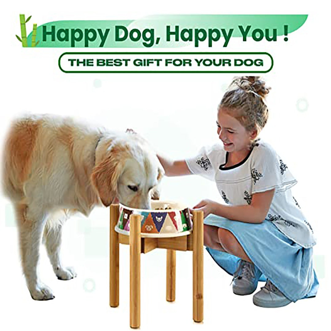 Adjustable Bamboo Dog Bowl Stand for Multiple Size Choices Elevated Food and Water Stand for Improved Feeding Comfort Ergonomic Pet Feeder Holder for Small Medium Large Dogs