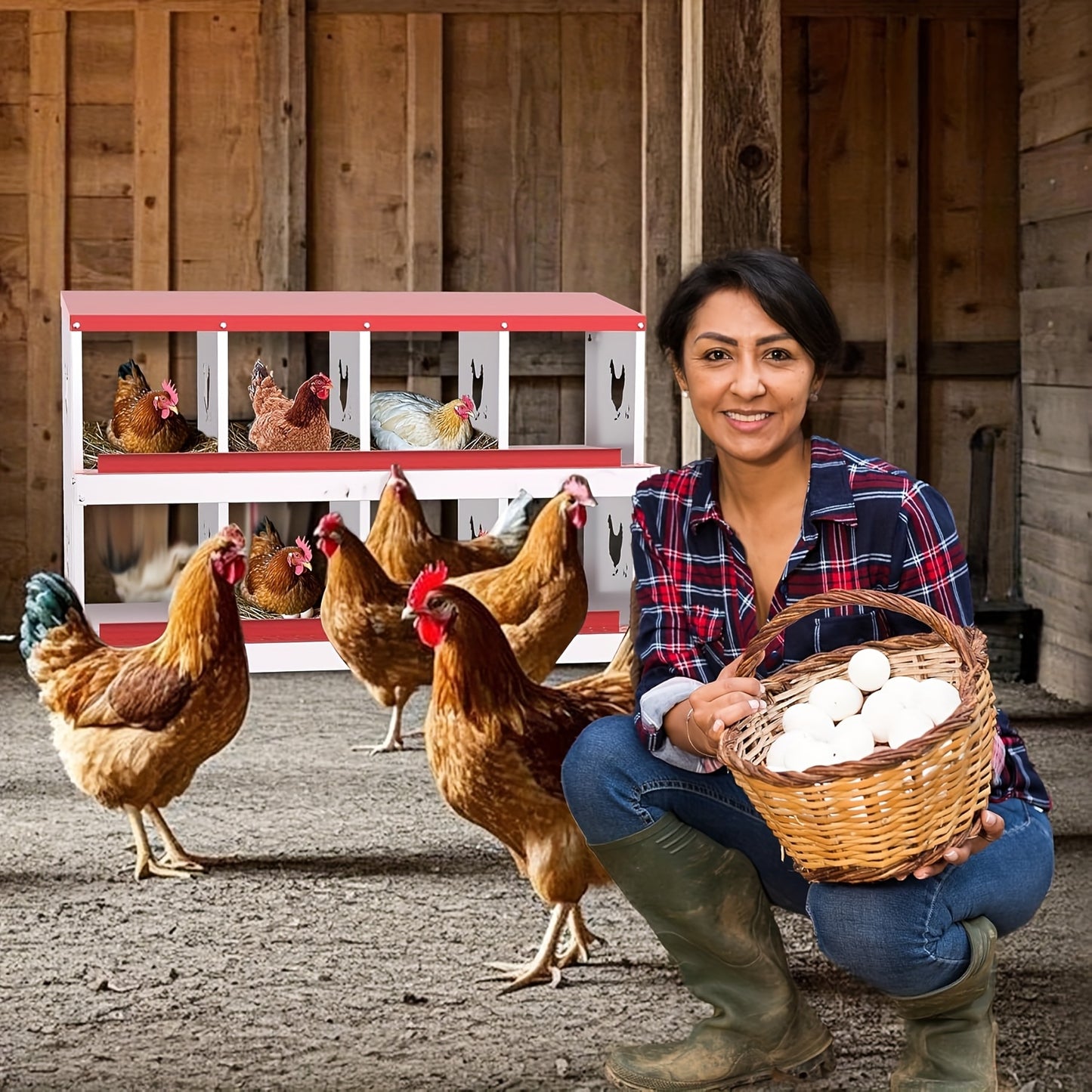 6 Compartments Chicken Nesting Box for Easy Egg Collection