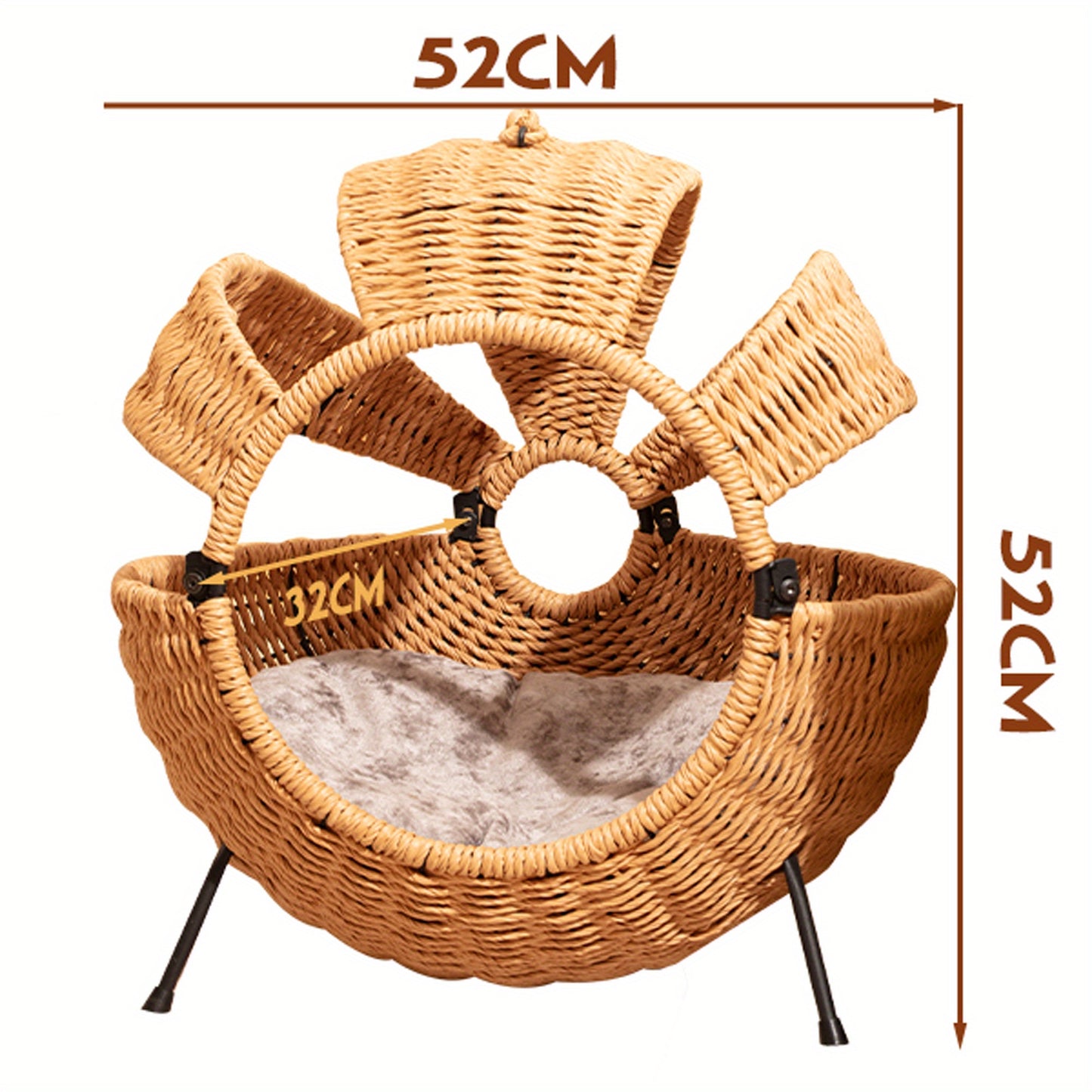 1pc Cozy Striped Rattan Cat House Large Indoor Outdoor Spherical Pet Bed with Cushion Durable Plastic Construction 20.5x20.5x14 Inches