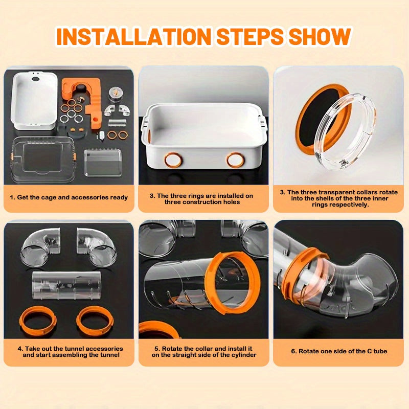 Mozeat Lens Spacious Small Pet Cage for Hamsters Mice Gerbils with Water Bottle Exercise Wheel Food Tray and Cozy Hideout Durable White Plastic with Orange Accents