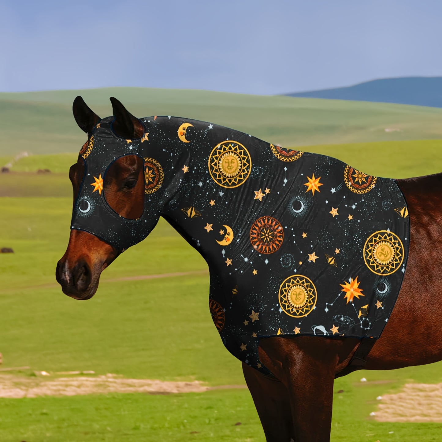 Spring Summer Equine Fly Mask with Zipper Wool Lined for Comfort Large Holes for Secure Fit Suitable for Horses