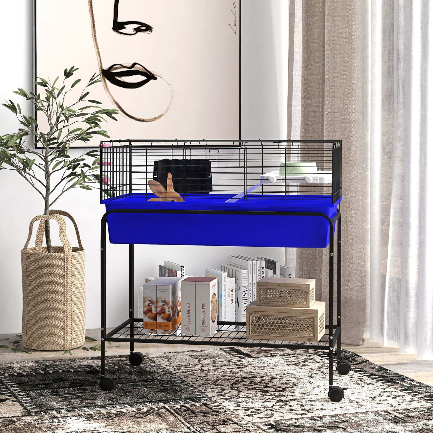 PawHut Two Story Small Animal Cage Removable from Stand Guinea Pig Hedgehog Chinchilla Ferret with Shelf and Wheels Pet Habitat