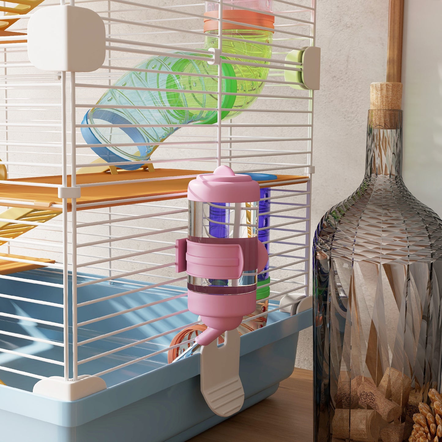 PawHut 18 Inch 5 Tier Hamster Cage with Tubes and Tunnels Small Animal Cage with Portable Carry Handle Gerbil Cage with Water Bottle Food Dish Exercise Wheel Light Blue