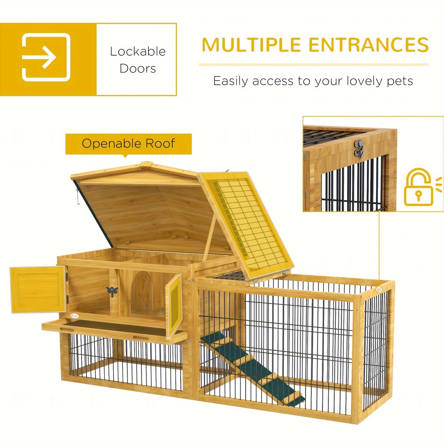 PawHut 2 Levels Outdoor Rabbit Hutch with Openable Top