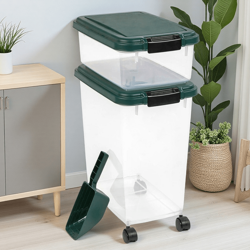 41 Lbs Durable Airtight Pet Food Storage Container with Scoop and Rolling Wheels Clear Design for Easy Access and Preservation