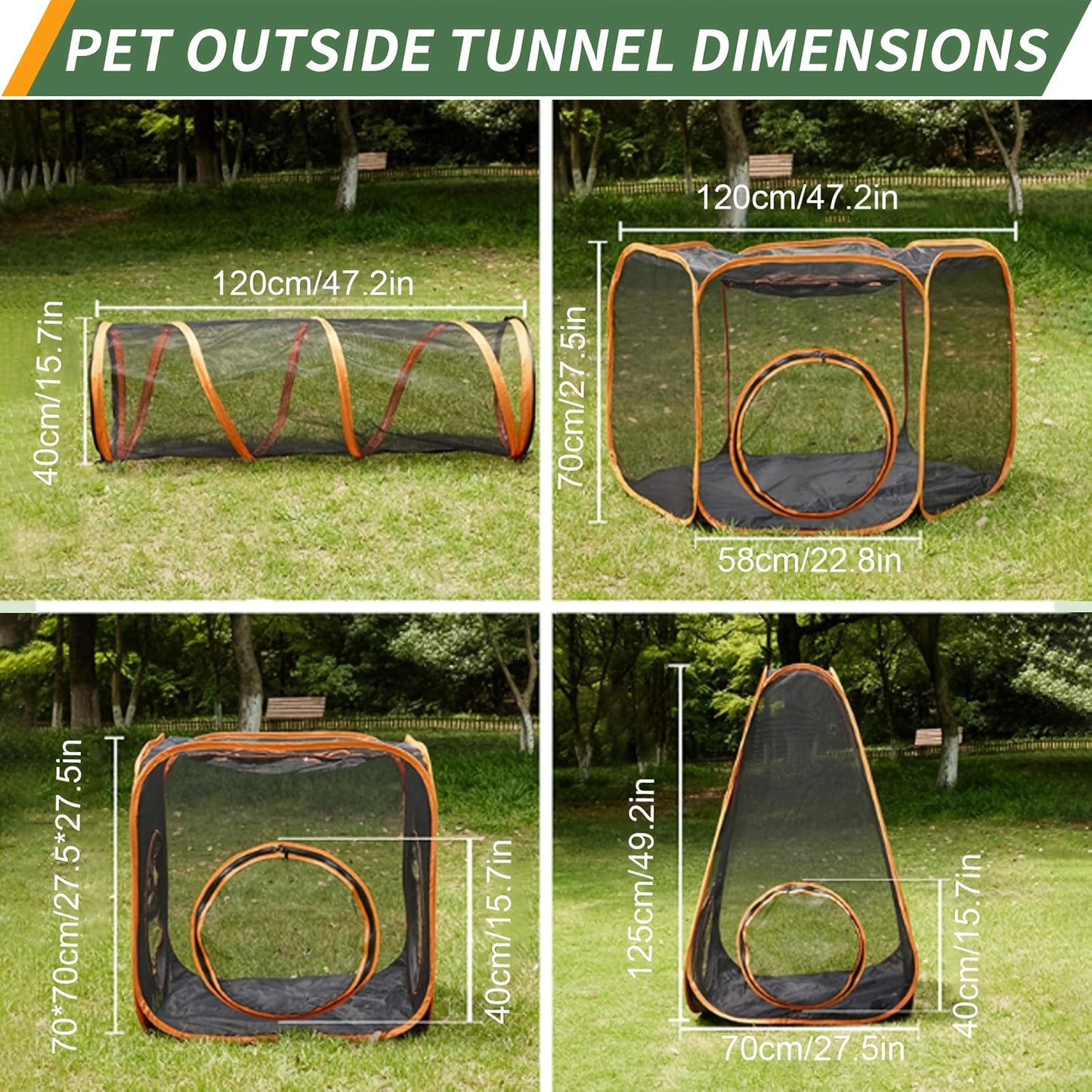 6 In 1 Foldable Pet Playpen With Tunnel And Tent For Cats And Dogs Outdoor Pop Up Cage Fence Black Fabric With Orange Accents Interactive Design For Indoor Outdoor Use