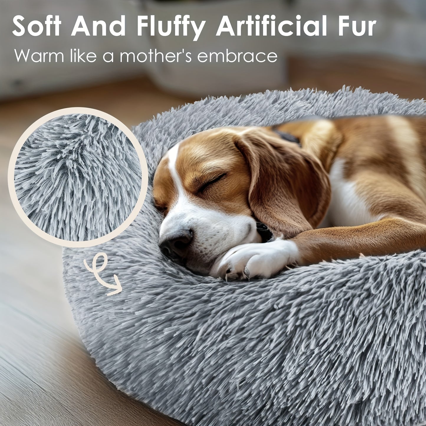 Calming Donut Pet Bed for Small and Medium Dogs and Cats Washable Round Fluffy Polyester Bed with Plush Comfort Indoor Cozy Bedding for Puppies Kittens and French Bulldogs