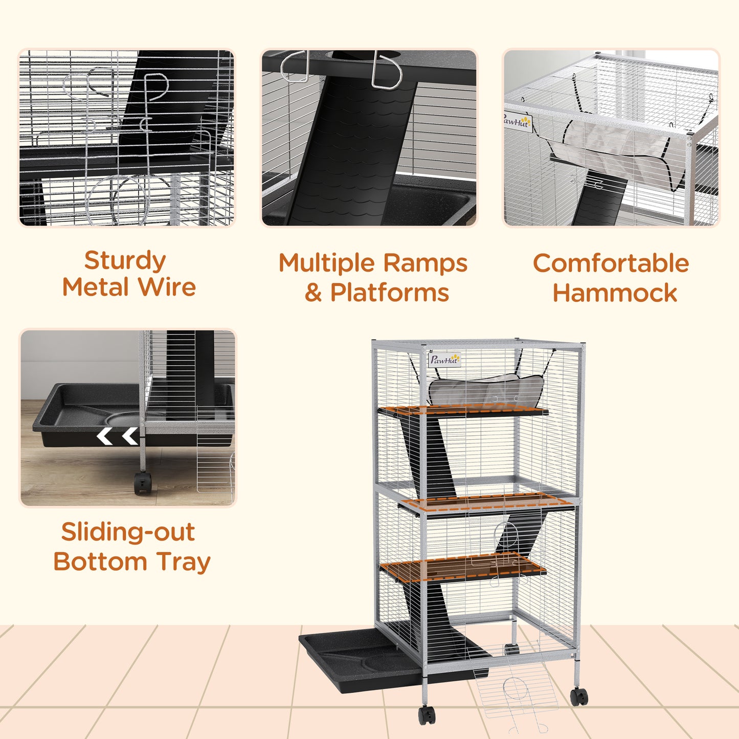 Metal Chinchilla Cage with Hammock & Wheels
