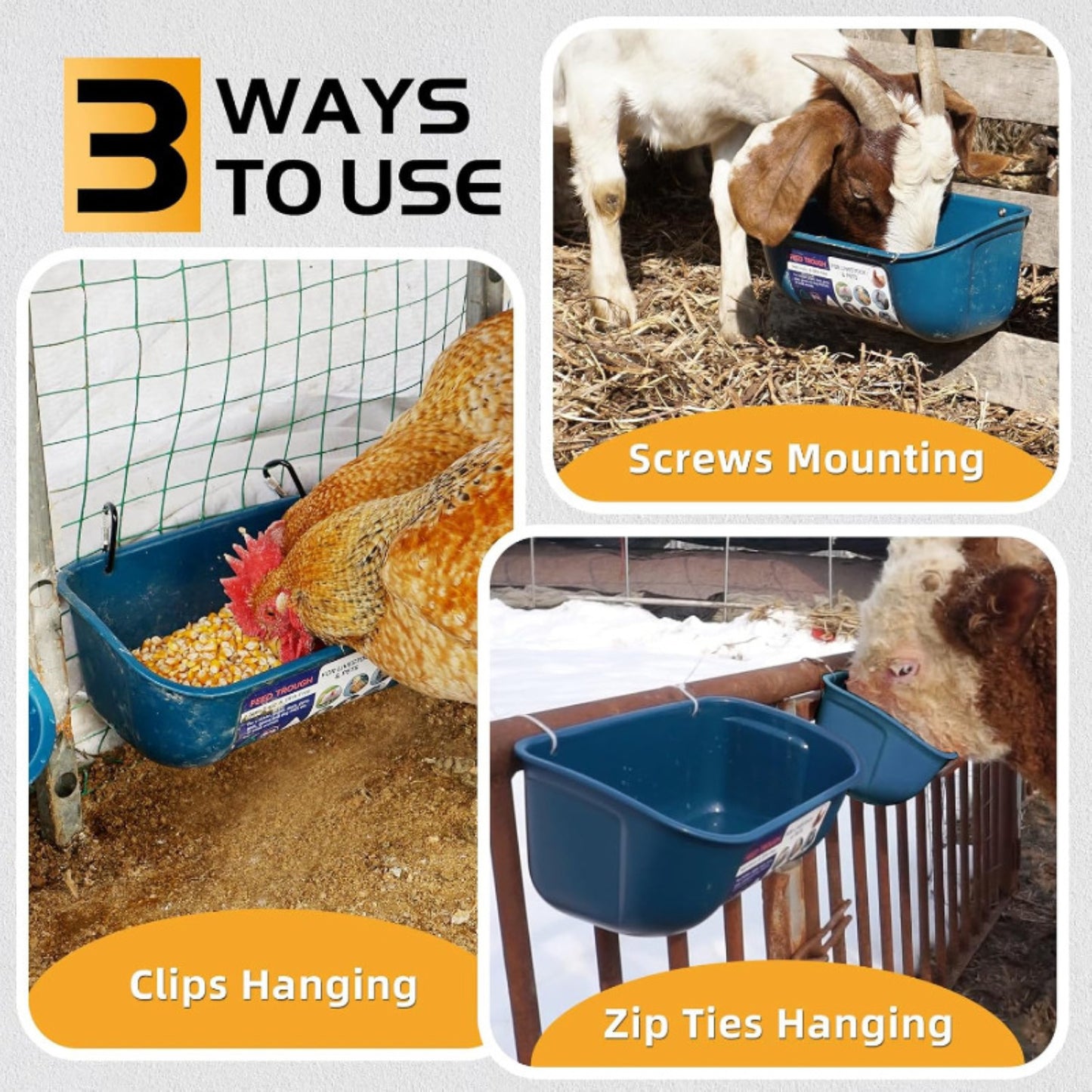 Hanging & Screw-In Poultry & Animal Feeder with Troughs