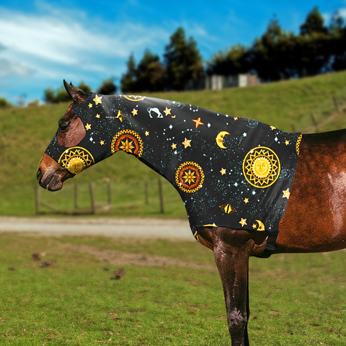 Spring Summer Equine Fly Mask with Zipper Wool Lined for Comfort Large Holes for Secure Fit Suitable for Horses