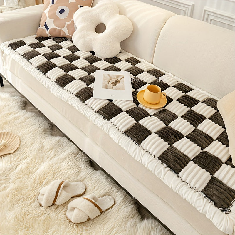 Pet Sofa Cover, Thickened Velvet Checkerboard Pattern, Non Slip Dog Bed Sofa Cover, Machine Washable Sofa Pad