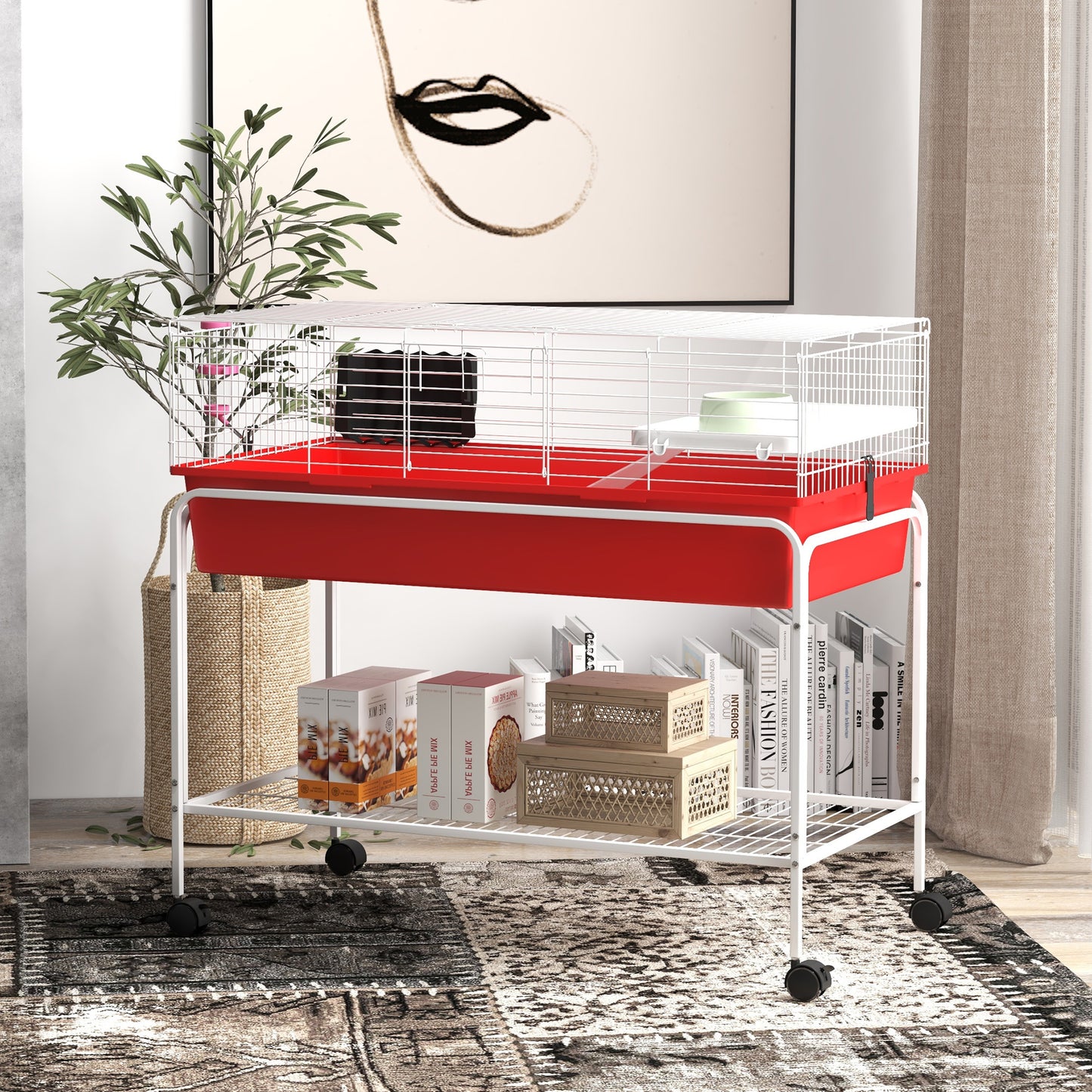 PawHut Two Story Small Animal Cage Removable from Stand Guinea Pig Hedgehog Chinchilla Ferret with Shelf and Wheels Pet Habitat