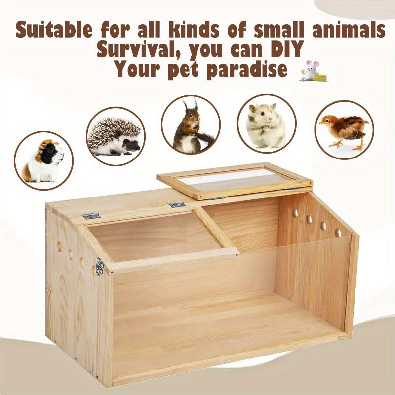 SliverDew Solid Wood Breeding Box for Hamsters and Chickens Double Door High Tolerance Acrylic Hamster Cage Spacious Indoor Pet Activity House with Ventilation Mesh and Easy Clean Design Transparent Hideout