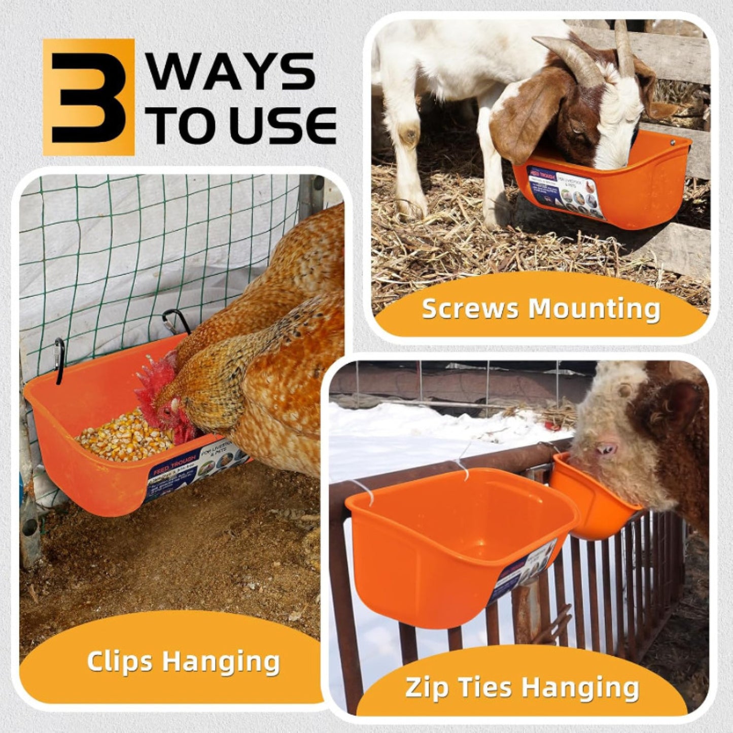Hanging & Screw-In Poultry & Animal Feeder with Troughs
