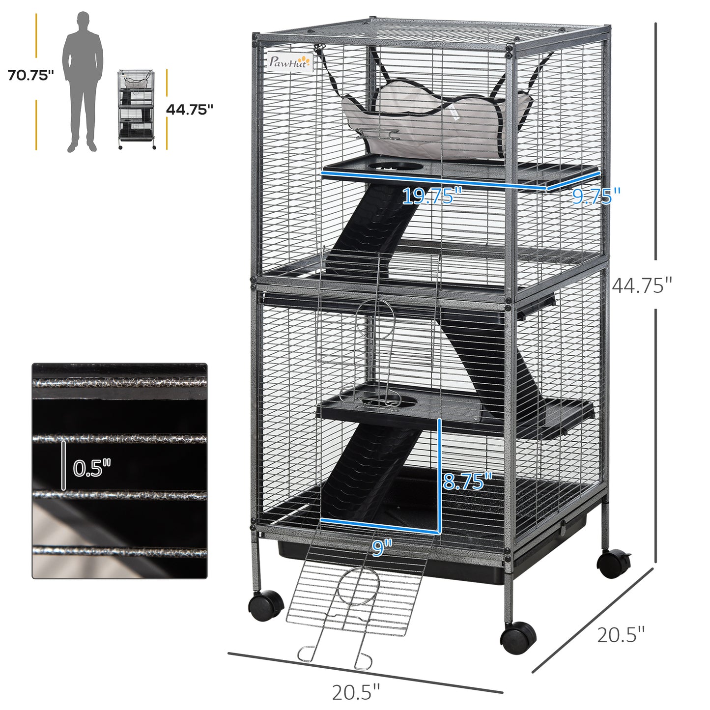 Metal Chinchilla Cage with Hammock & Wheels