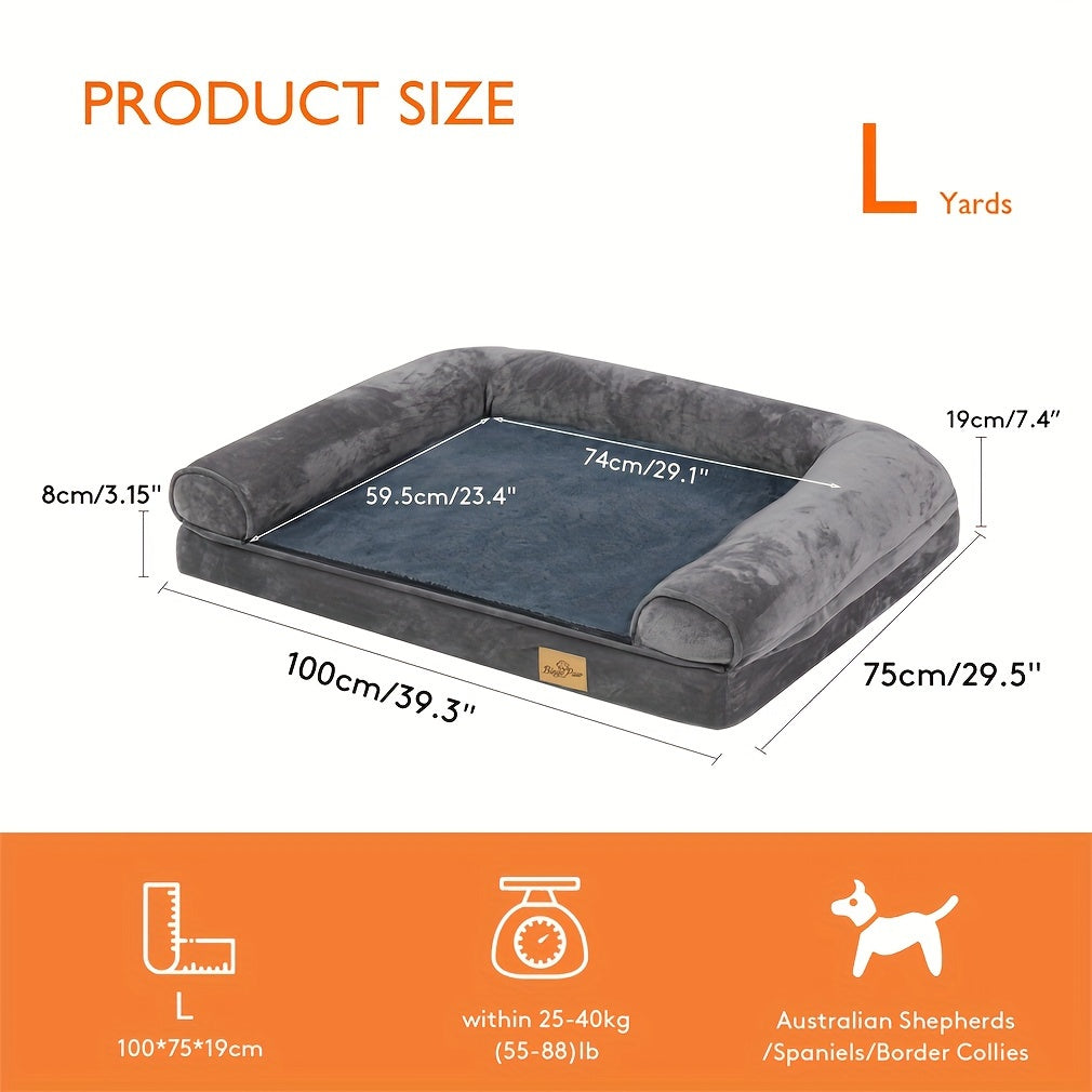 Large Sofa Dog Bed with Hidden Zipper and Waterproof Lining Ultra Plush Orthopedic Memory Foam Removable and Washable Cover Anti Slip Bottom All Season Comfort