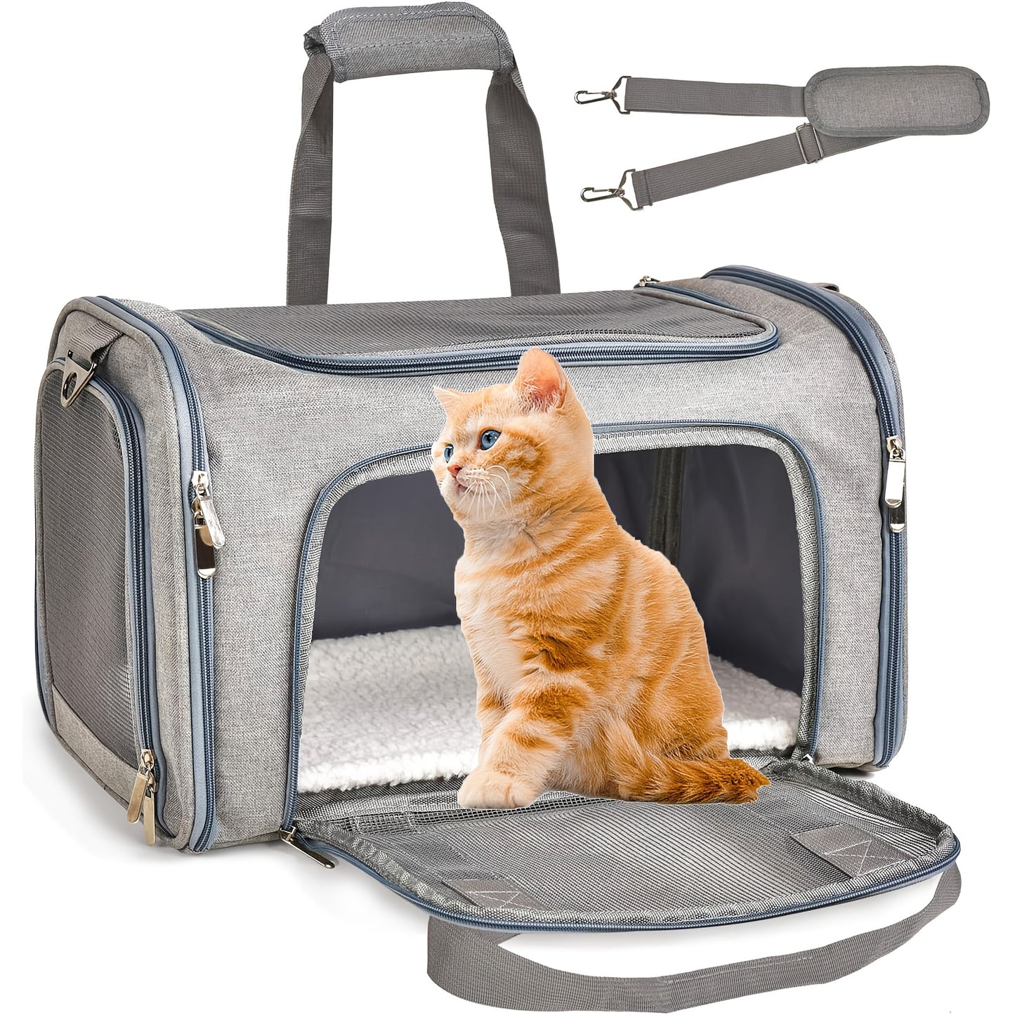 Ultra Comfy Portable Pet Carrier Bag Spacious Premium Plush Mat Safe Travel Companion for Medium Cats and Small Dogs Up to 15 Pounds