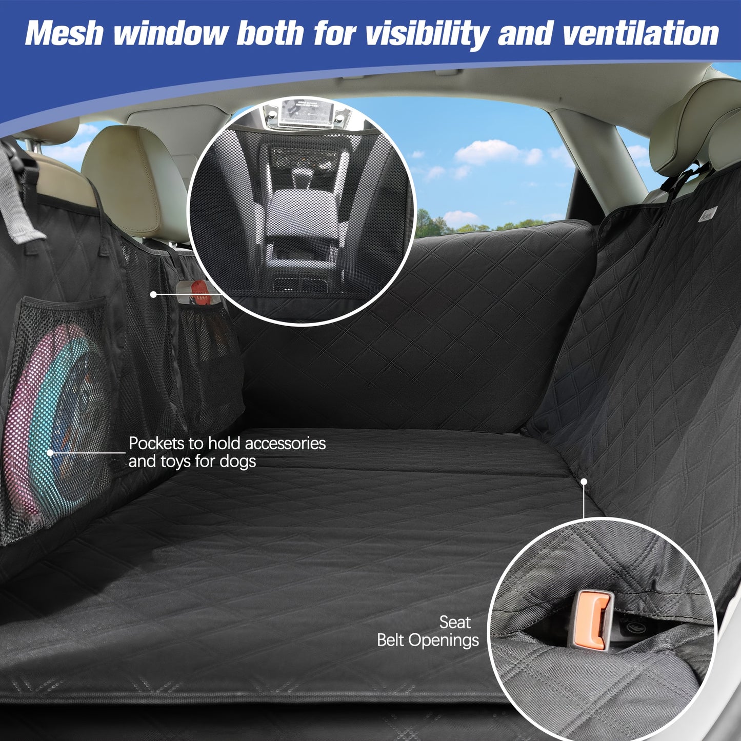 Dog Rear Seat Extender Pet Hard Bottom Car Seat Cover with Door Protector Waterproof Dog Hammock for Three or More Dogs Suitable for Most Cars SUVs and Trucks