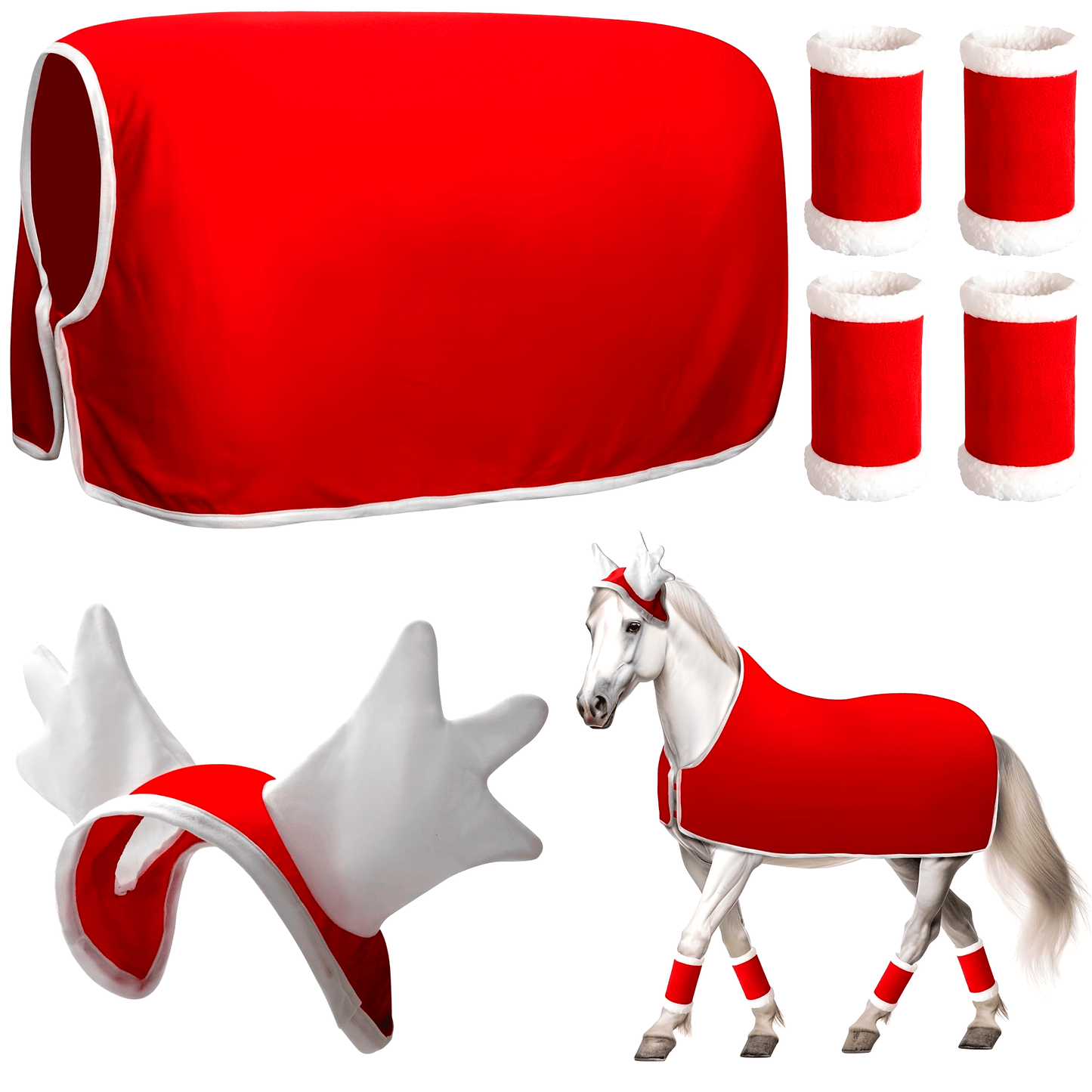 6 Pcs Horse New Year Outfit Velvet Horse Leg Covers Santa Cap Saddle Pad Festive Party Supplies