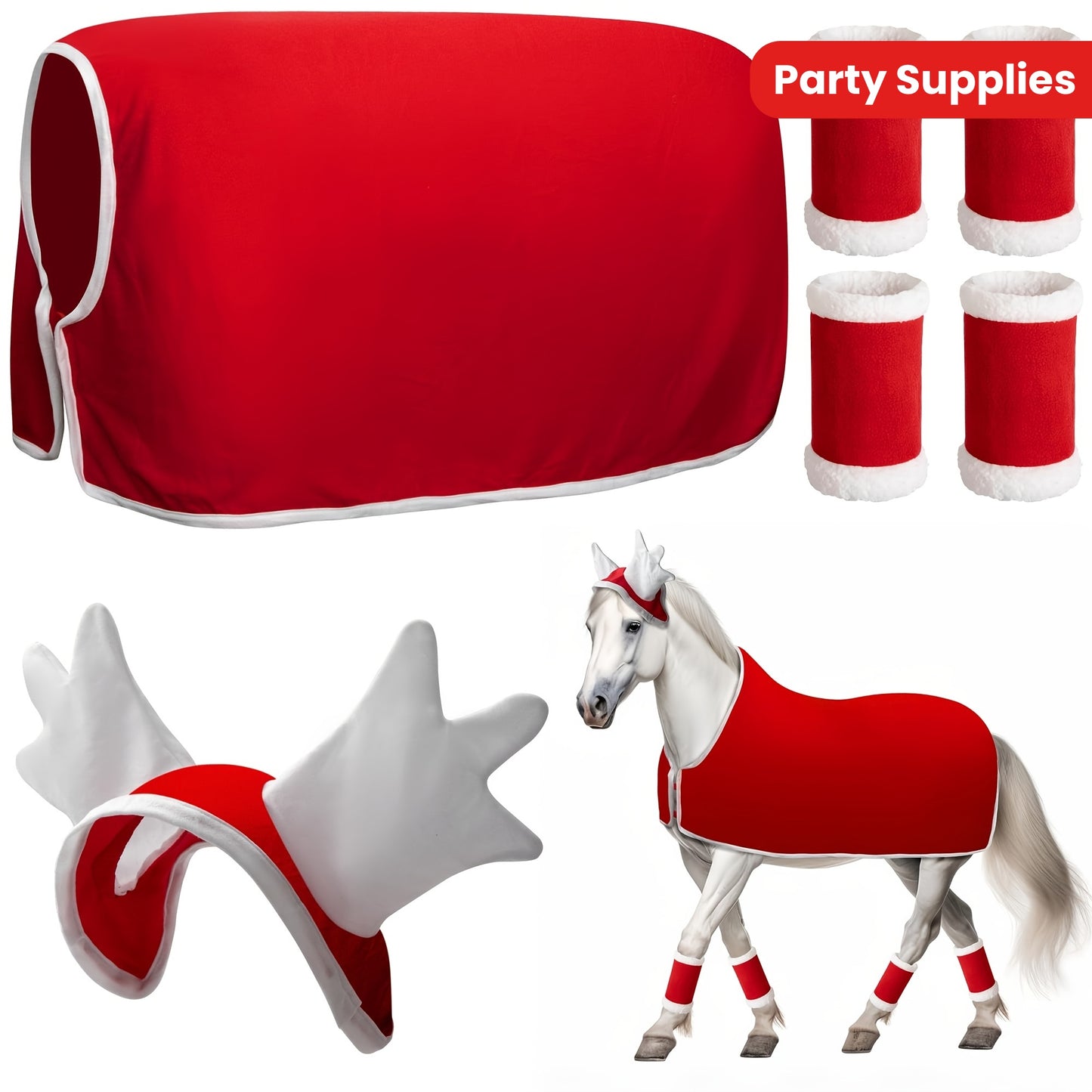 6 Pcs Horse New Year Outfit Velvet Horse Leg Covers Santa Cap Saddle Pad Festive Party Supplies