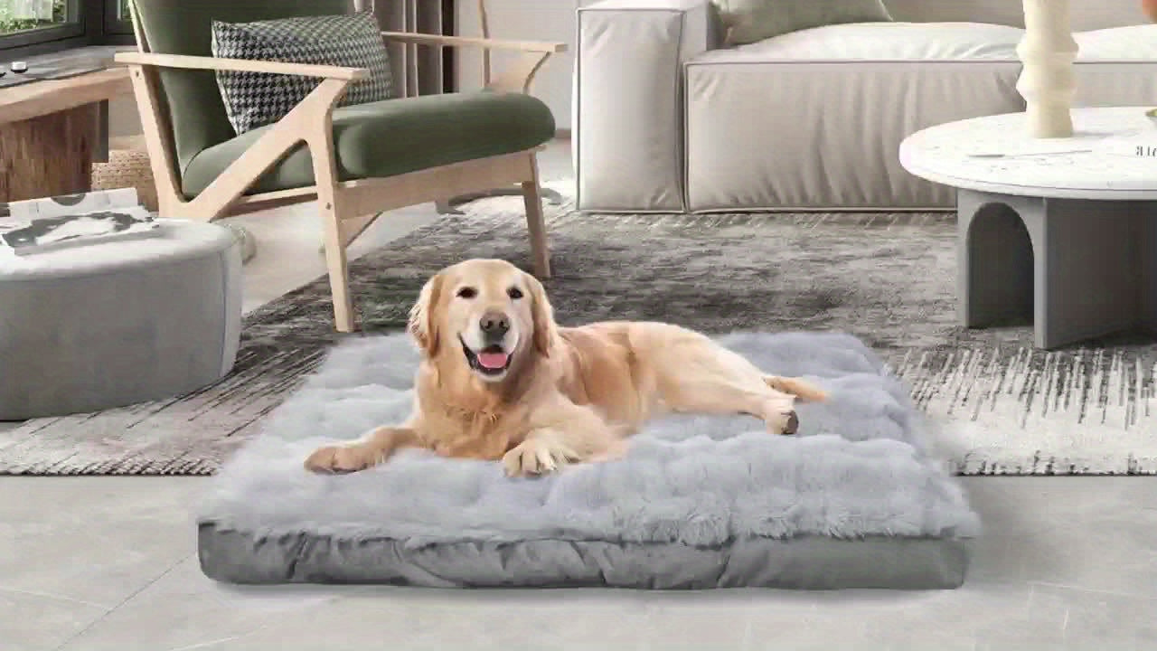 Orthopedic Dog Bed for Extra Large Dogs Soft Plush Faux Fur Fluffy Mat with Removable Washable Cover Anti Slip Bottom Striped Pattern Machine Washable Grey Pet Bed for Joint Relief and Home Decor