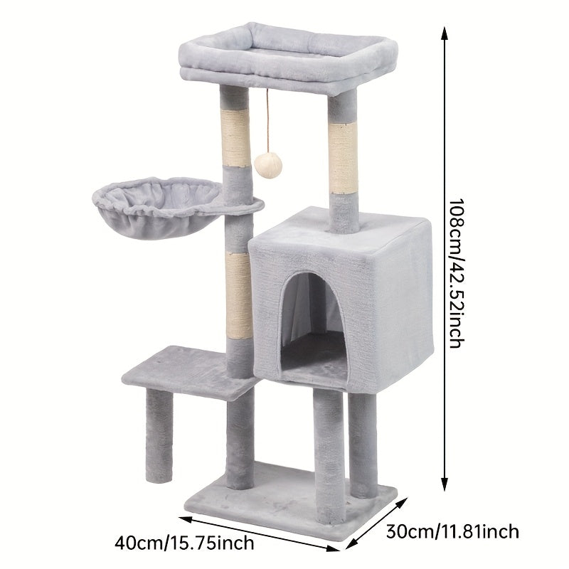 1pc Whisker Wonders Cat Tree Tower with Scratching Posts Fiberboard Material Interactive Playhouse for Cats Durable Sisal Scratcher Multi-Level Condo with Hammock and Perches Tree Tower for Cats