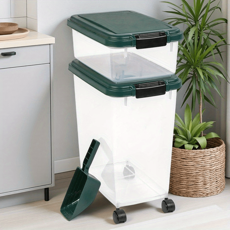 41 Lbs Durable Airtight Pet Food Storage Container with Scoop and Rolling Wheels Clear Design for Easy Access and Preservation