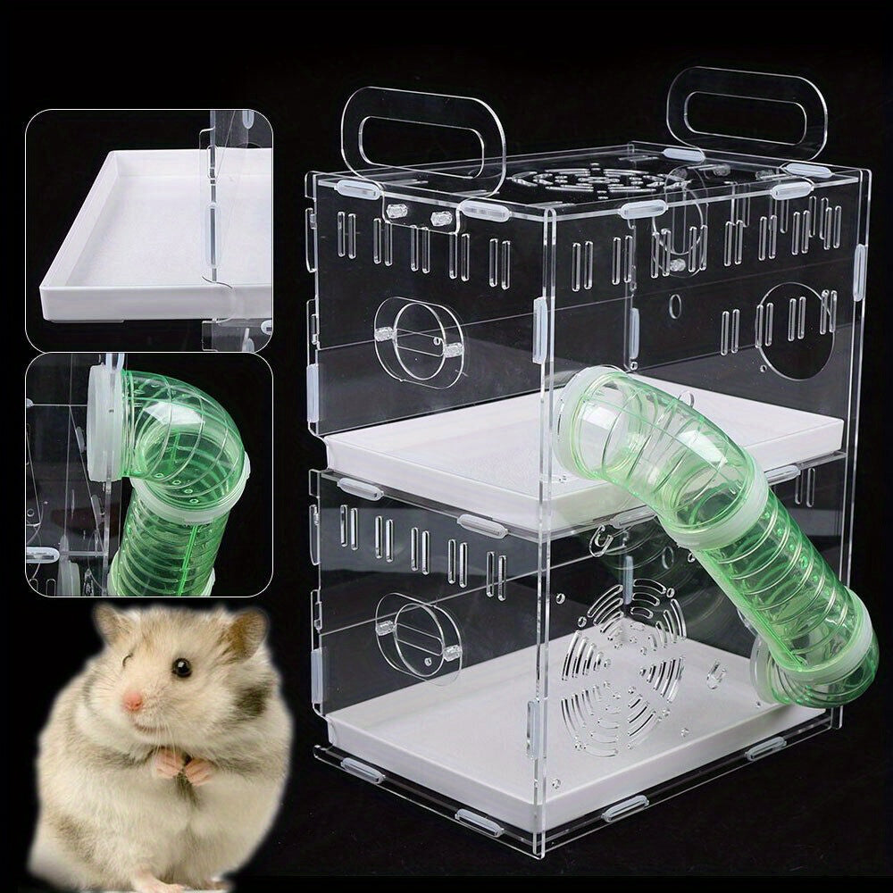 2 Layer Acrylic Transparent Hamster Cage Acrylic Hamster Breeding Cage Hamster Luxury Palace Rat Cage Mouse Habitat Pet Game House