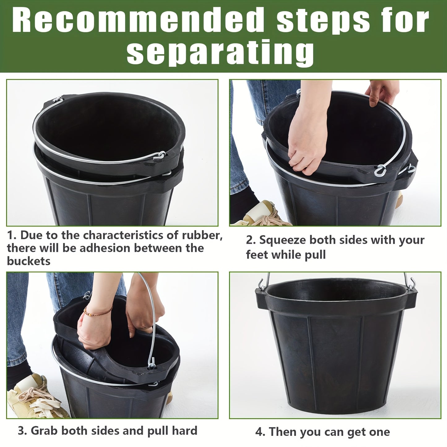 2pcs Durable Rubber Feeder Buckets 8 Quart with Handles