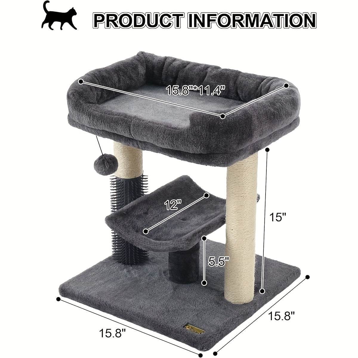Multi Level Cat Tree Tower with Scratching Posts Plush Perch and Dangling Ball Indoor Activity Center for Cats Gray and Beige Design Durable Polyester Material
