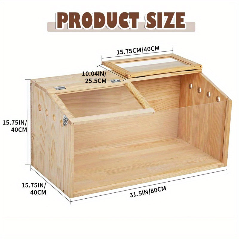 SliverDew Solid Wood Breeding Box for Hamsters and Chickens Double Door High Tolerance Acrylic Hamster Cage Spacious Indoor Pet Activity House with Ventilation Mesh and Easy Clean Design Transparent Hideout