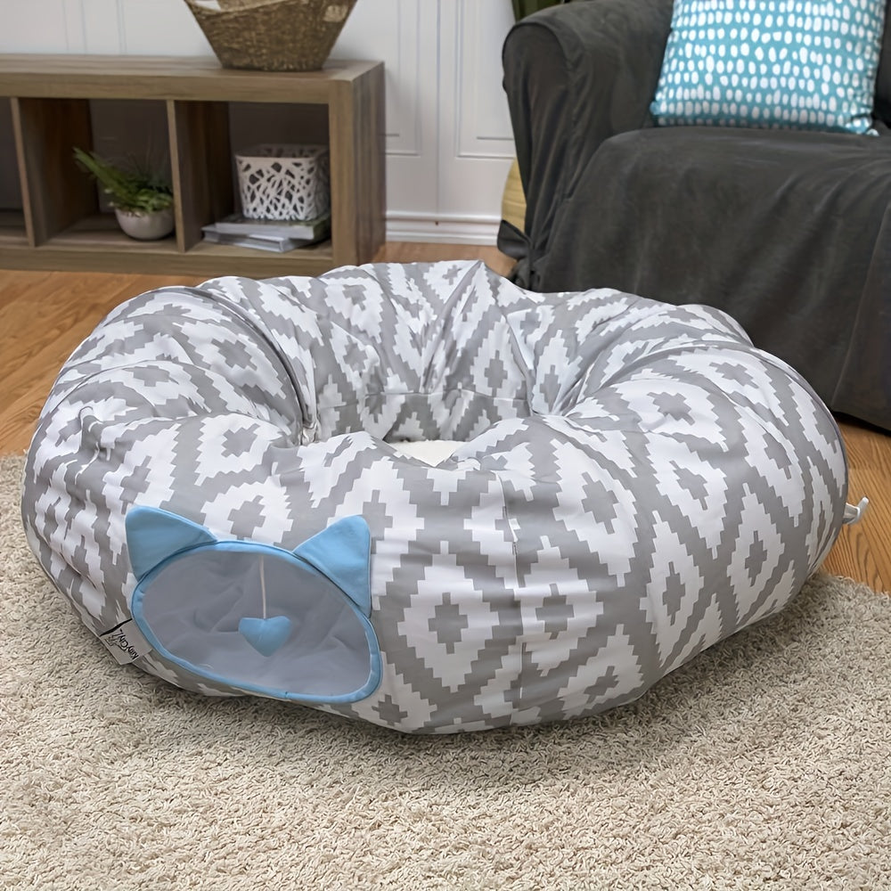 Large Donut Cat Tunnel Bed 2 in 1 Foldable Cat Cave and Toys Indoor and Outdoor Decor Perfect for Easter