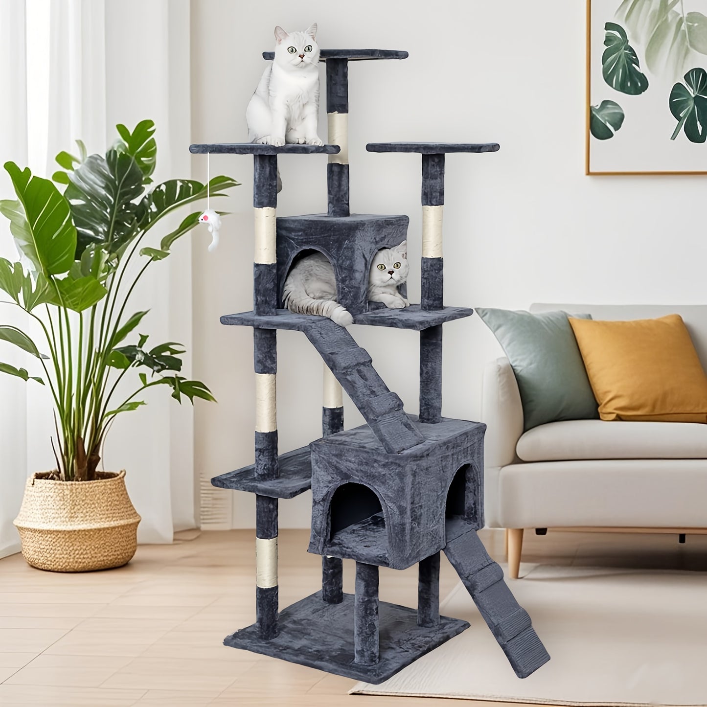 Cat Tree Tower Multi Level Plush Cat Condo with Cat Beds Scratch Pads Scratching Posts and Hunting Toys Ideal for Adult Cats and Kittens Sturdy Structure Easy to Assemble Indoor Cat Furniture