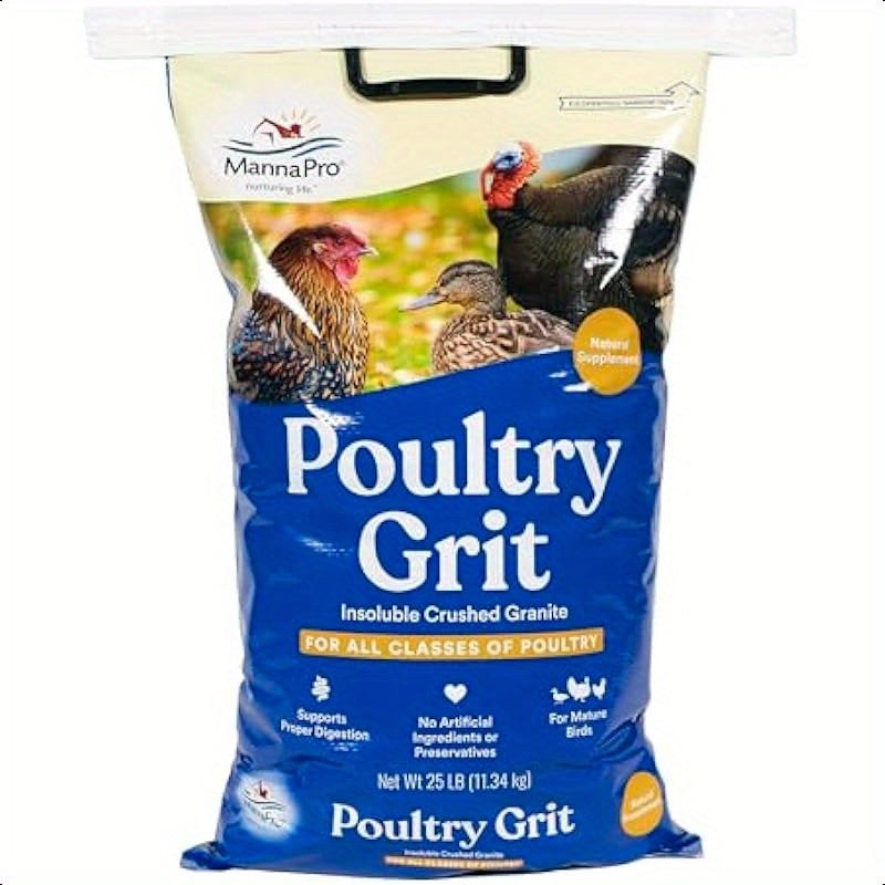 Manna Pro 25 Pound Chicken Grit Insoluble Crushed Granite Poultry Grit for Healthy Digestion All Classes of Poultry Chickens Ducks Turkeys Non Abrasive No Preservatives 25 Pound Bag for Backyard Flocks and Small Scale Poultry