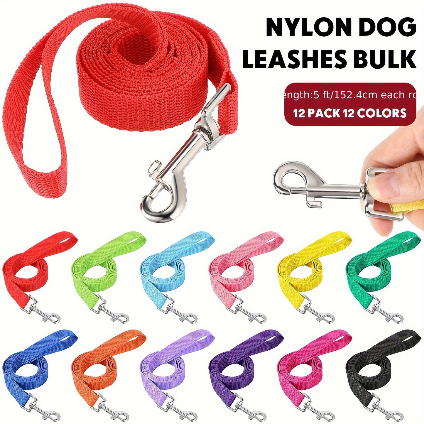 12pcs Nylon Dog Leash Bulk 5ft Dog Training Leash 12 Colors Puppy Line Traction Rope For Small Medium Puppy Training Play Camping Or Backyard