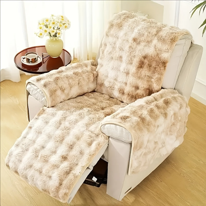 4pcs Plush Faux Rabbit Fur Sofa Cover Set - Warm & Non-Slip