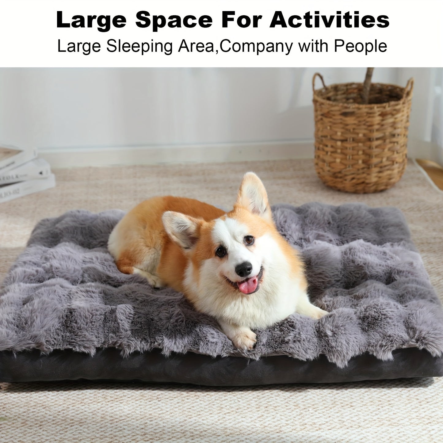 Orthopedic Dog Bed for Extra Large Dogs Soft Plush Faux Fur Fluffy Mat with Removable Washable Cover Anti Slip Bottom Striped Pattern Machine Washable Grey Pet Bed for Joint Relief and Home Decor