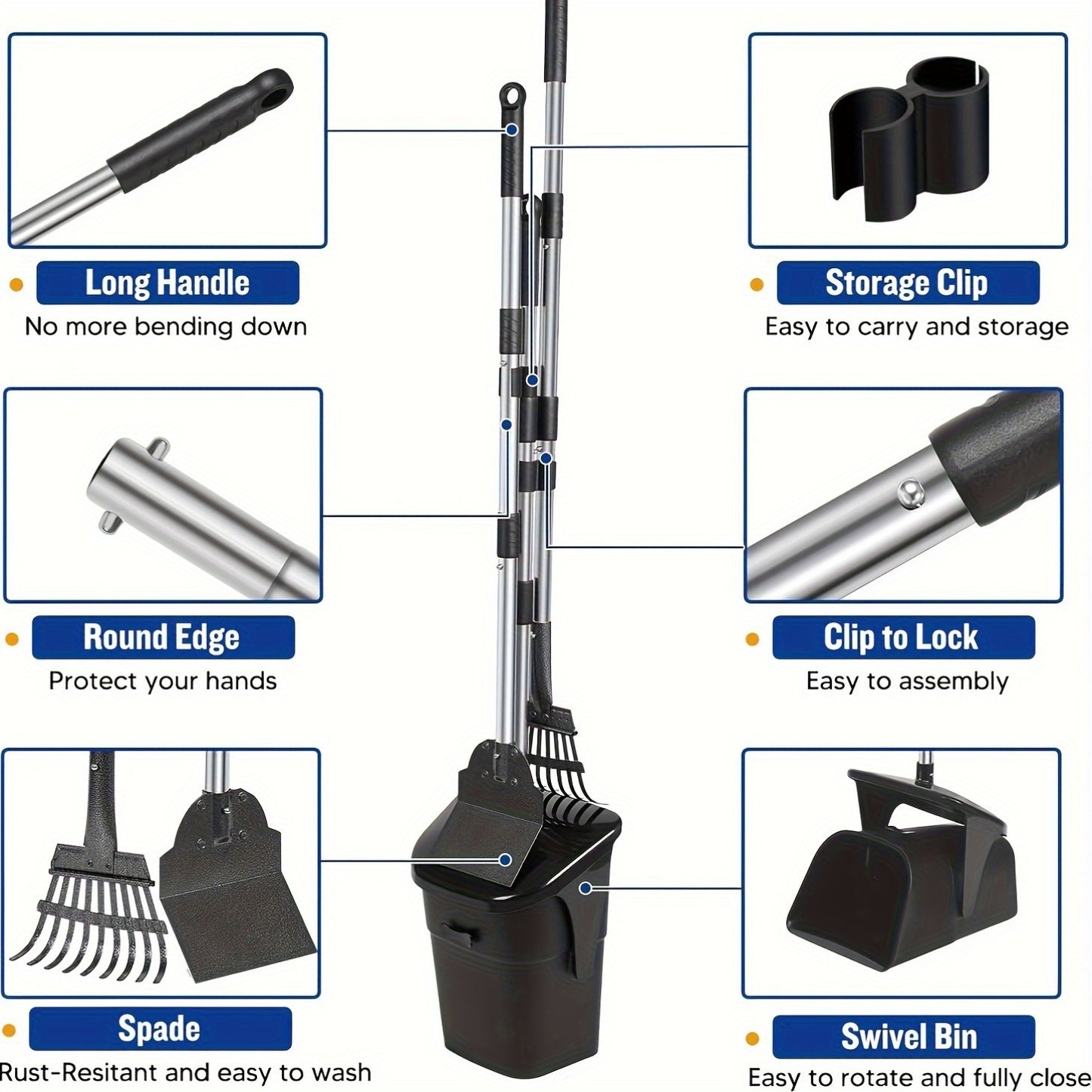 Leaf Pooper Scooper Heavy-Duty Swivel Bin Rake Spade