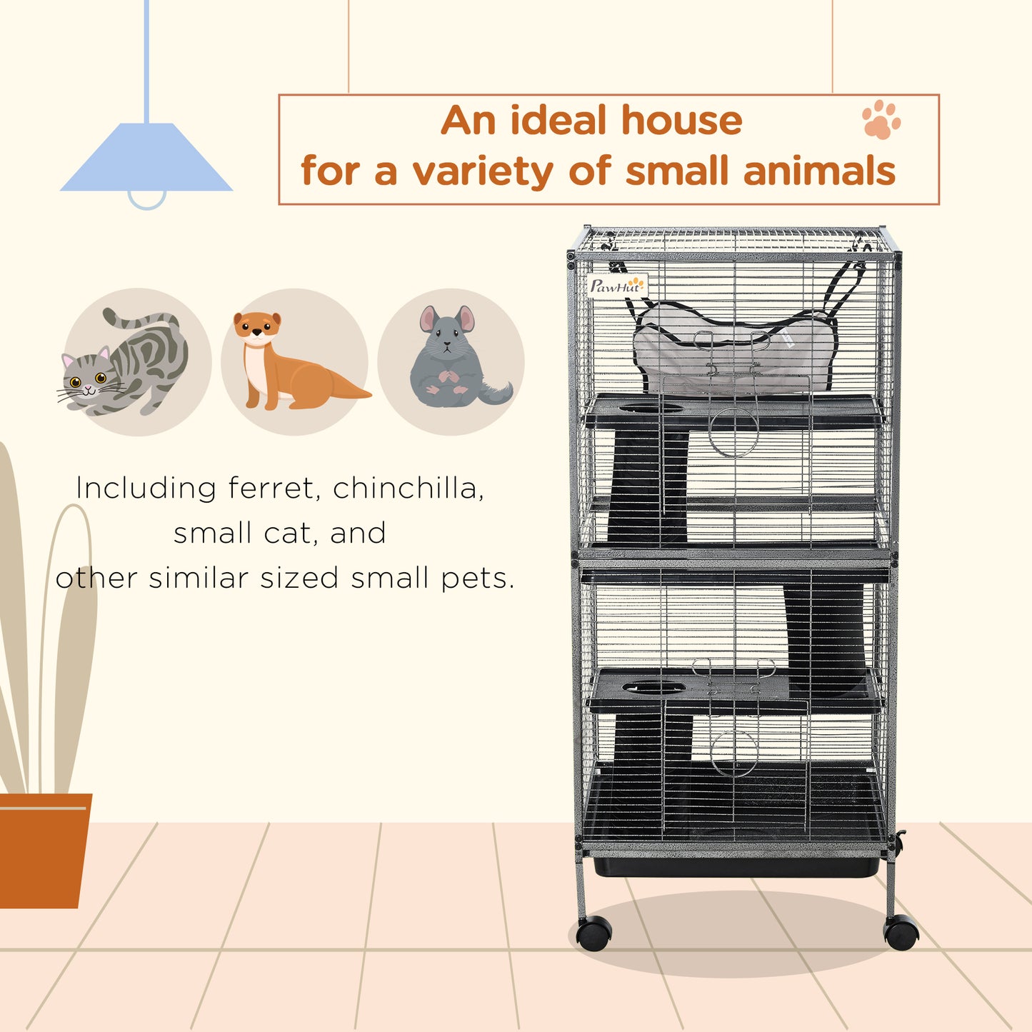 Metal Chinchilla Cage with Hammock & Wheels