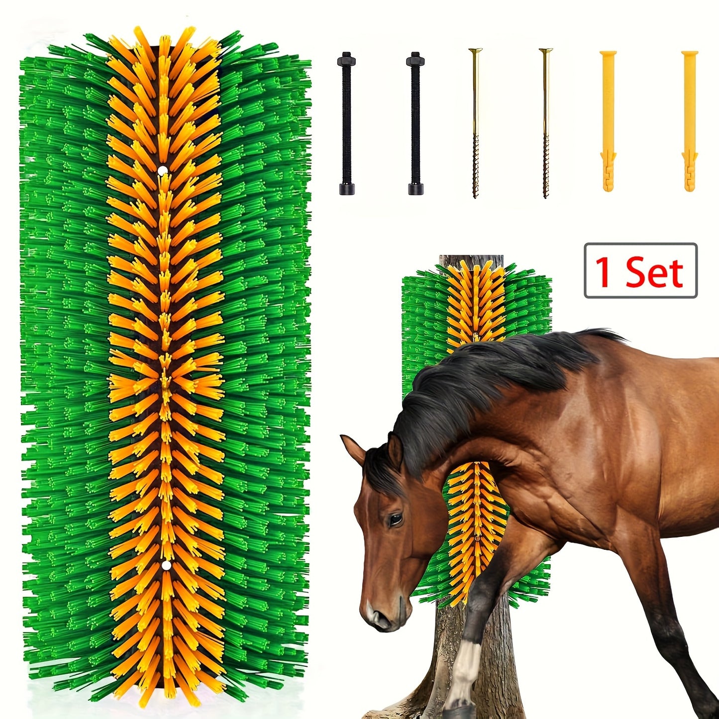 1pc Durable Livestock Scratch Brush 19x8 Inch Ideal for Horse Cow Sheep Grooming Includes Screw On Accessories No Batteries Required Horse Grooming Supplies